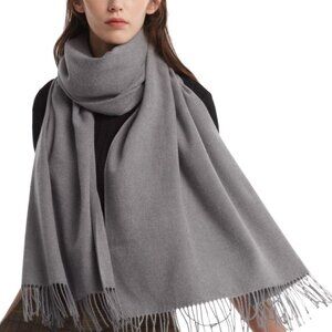 Women's Grey Pashmina Shawl Wraps Cashmere Feel Winter Scarf Soft Warm Blanket